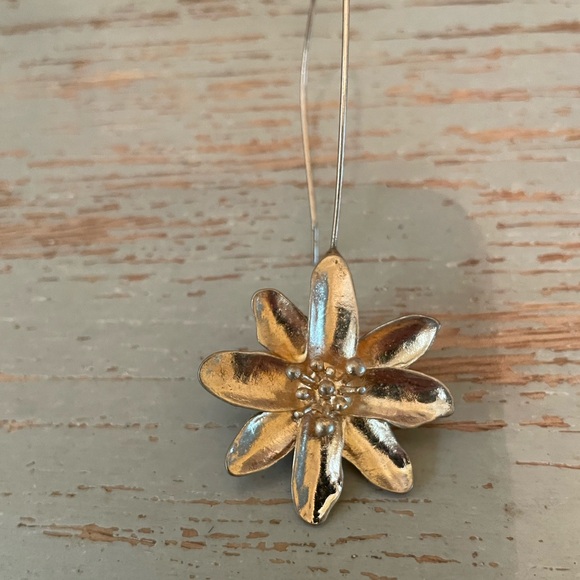 Golden Wire Hooks Suspended Flower Blossoms Matte Gold Tone Statement Earrings - Picture 7 of 10